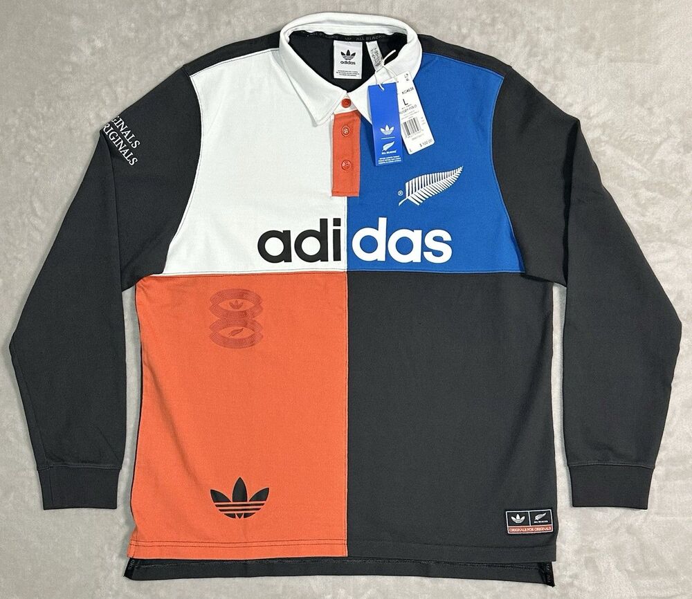 NWT adidas Originals Men's L All Blacks Rugby Polo Shirt Colorblock KG4638